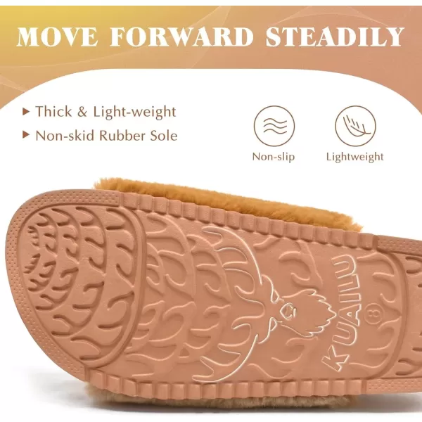 KuaiLu Womens Platform Slipper with Arch Support Soft Cushion Faux Fur Sandals Open Toe House Slipper Fluffy Slides Indoor Outdoor,6~12