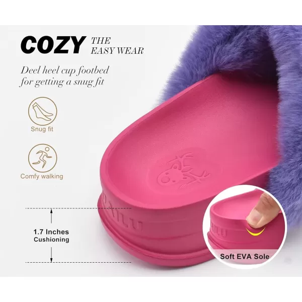 KuaiLu Womens Platform Slipper with Arch Support Soft Cushion Faux Fur Sandals Open Toe House Slipper Fluffy Slides Indoor Outdoor,6~12