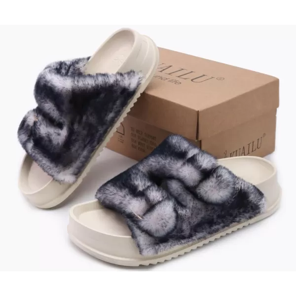 KuaiLu Womens Platform Slipper with Arch Support Soft Cushion Faux Fur Sandals Open Toe House Slipper Fluffy Slides Indoor Outdoor,6~12