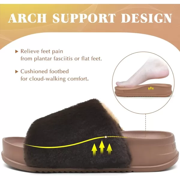 KuaiLu Womens Platform Slipper with Arch Support Soft Cushion Faux Fur Sandals Open Toe House Slipper Fluffy Slides Indoor Outdoor,6~12