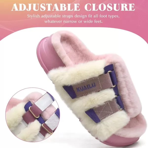 KuaiLu Womens Platform Slipper with Arch Support Soft Cushion Faux Fur Sandals Open Toe House Slipper Fluffy Slides Indoor Outdoor,6~12