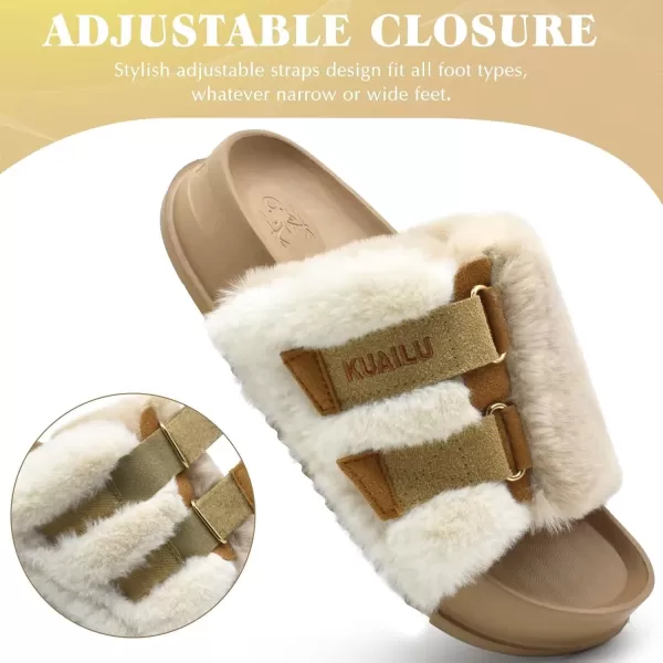 KuaiLu Womens Platform Slipper with Arch Support Soft Cushion Faux Fur Sandals Open Toe House Slipper Fluffy Slides Indoor Outdoor,6~12