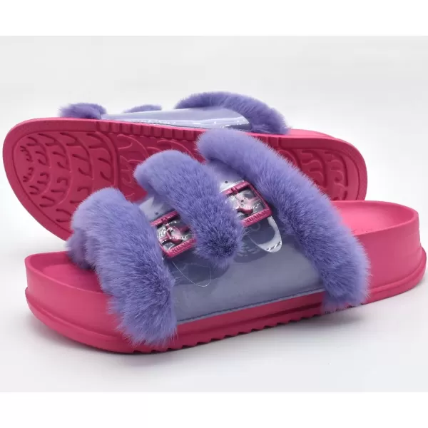 KuaiLu Womens Platform Slipper with Arch Support Soft Cushion Faux Fur Sandals Open Toe House Slipper Fluffy Slides Indoor Outdoor,6~12