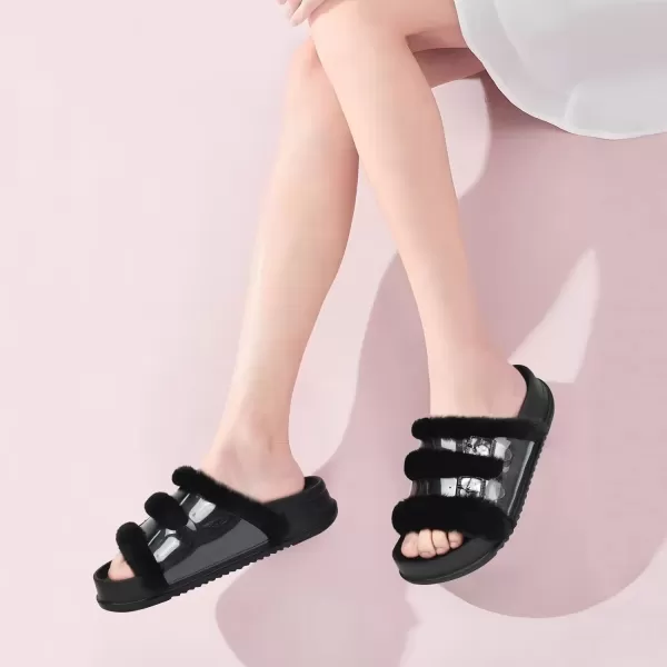 KuaiLu Womens Platform Slipper with Arch Support Soft Cushion Faux Fur Sandals Open Toe House Slipper Fluffy Slides Indoor Outdoor,6~12