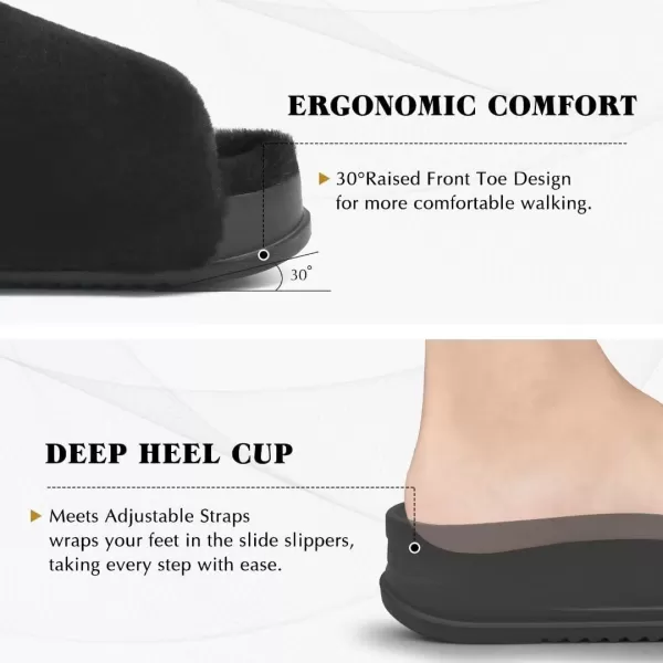 KuaiLu Womens Platform Slipper with Arch Support Soft Cushion Faux Fur Sandals Open Toe House Slipper Fluffy Slides Indoor Outdoor,6~12