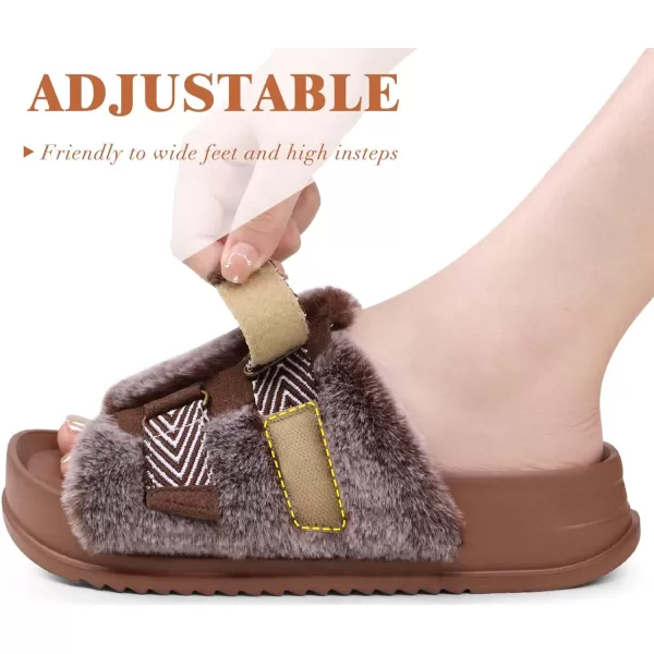 KuaiLu Womens Platform Slipper with Arch Support Soft Cushion Faux Fur Sandals Open Toe House Slipper Fluffy Slides Indoor Outdoor,6~12)