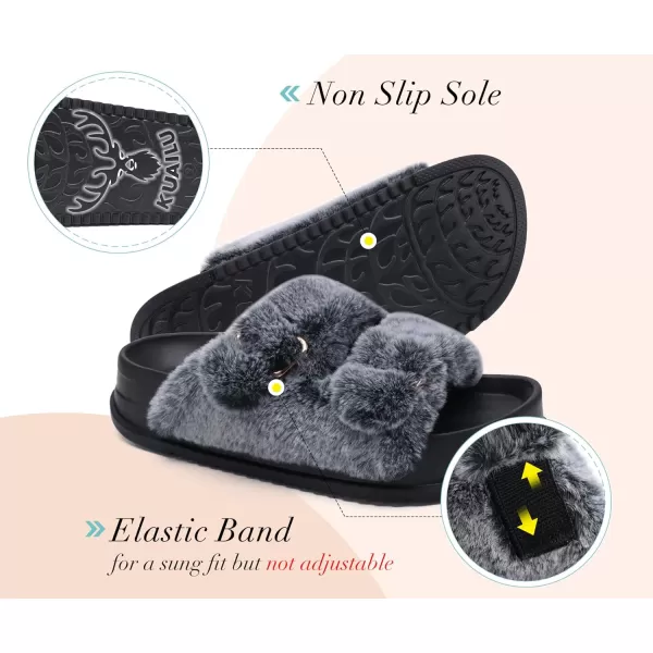 KuaiLu Womens Platform Slipper with Arch Support Soft Cushion Faux Fur Sandals Open Toe House Slipper Fluffy Slides Indoor Outdoor,6~12