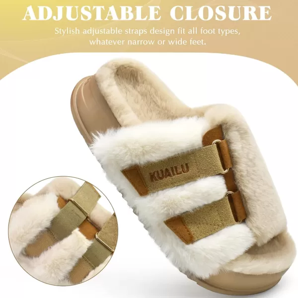 KuaiLu Womens Platform Slipper with Arch Support Soft Cushion Faux Fur Sandals Open Toe House Slipper Fluffy Slides Indoor Outdoor,6~12