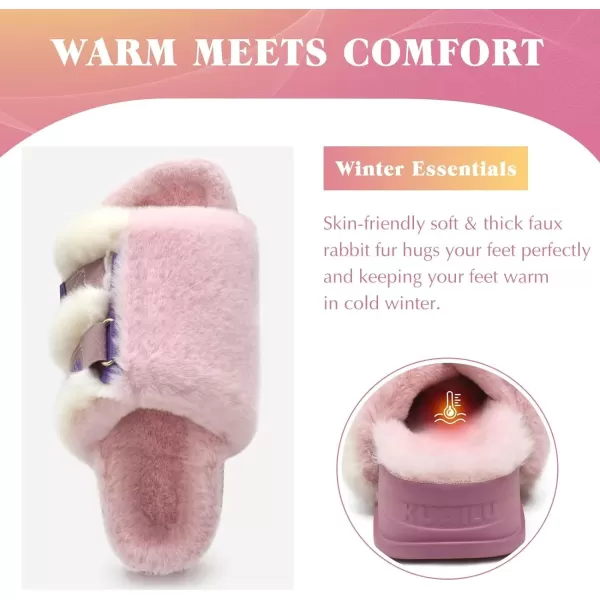KuaiLu Womens Platform Slipper with Arch Support Soft Cushion Faux Fur Sandals Open Toe House Slipper Fluffy Slides Indoor Outdoor,6~12
