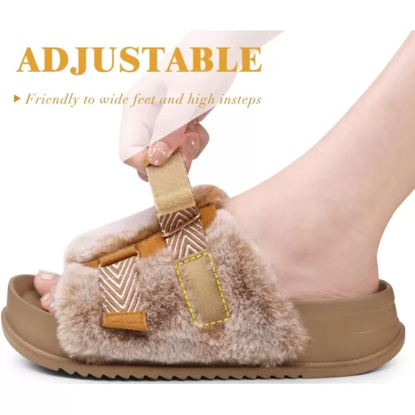 KuaiLu Womens Platform Slipper with Arch Support Soft Cushion Faux Fur Sandals Open Toe House Slipper Fluffy Slides Indoor Outdoor,6~12)