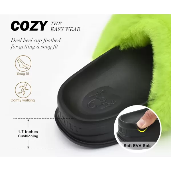 KuaiLu Womens Platform Slipper with Arch Support Soft Cushion Faux Fur Sandals Open Toe House Slipper Fluffy Slides Indoor Outdoor,6~12