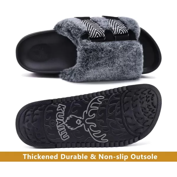 KuaiLu Womens Platform Slipper with Arch Support Soft Cushion Faux Fur Sandals Open Toe House Slipper Fluffy Slides Indoor Outdoor,6~12)