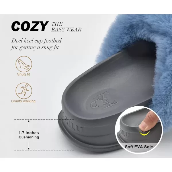 KuaiLu Womens Platform Slipper with Arch Support Soft Cushion Faux Fur Sandals Open Toe House Slipper Fluffy Slides Indoor Outdoor,6~12