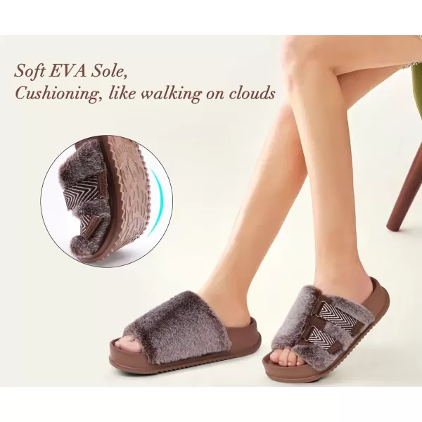 KuaiLu Womens Platform Slipper with Arch Support Soft Cushion Faux Fur Sandals Open Toe House Slipper Fluffy Slides Indoor Outdoor,6~12)