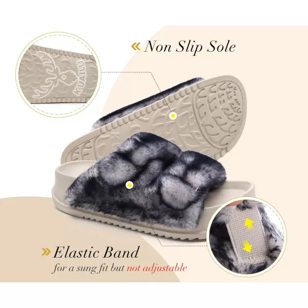 KuaiLu Womens Platform Slipper with Arch Support Soft Cushion Faux Fur Sandals Open Toe House Slipper Fluffy Slides Indoor Outdoor,6~12