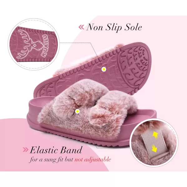 KuaiLu Womens Platform Slipper with Arch Support Soft Cushion Faux Fur Sandals Open Toe House Slipper Fluffy Slides Indoor Outdoor,6~12