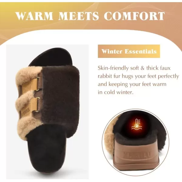 KuaiLu Womens Platform Slipper with Arch Support Soft Cushion Faux Fur Sandals Open Toe House Slipper Fluffy Slides Indoor Outdoor,6~12