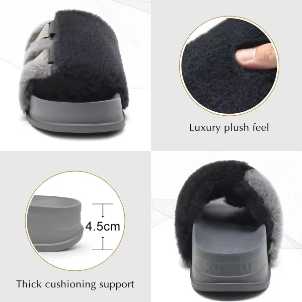 KuaiLu Womens Platform Slipper with Arch Support Soft Cushion Faux Fur Sandals Open Toe House Slipper Fluffy Slides Indoor Outdoor,6~12