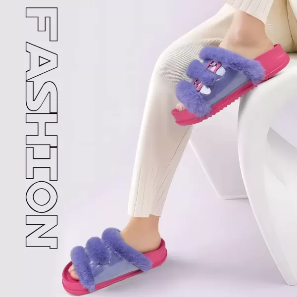KuaiLu Womens Platform Slipper with Arch Support Soft Cushion Faux Fur Sandals Open Toe House Slipper Fluffy Slides Indoor Outdoor,6~12