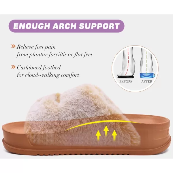 KuaiLu Womens Platform Slipper with Arch Support Soft Cushion Faux Fur Sandals Open Toe House Slipper Fluffy Slides Indoor Outdoor,6~12