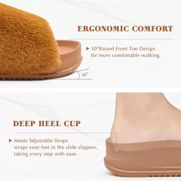 KuaiLu Womens Platform Slipper with Arch Support Soft Cushion Faux Fur Sandals Open Toe House Slipper Fluffy Slides Indoor Outdoor,6~12