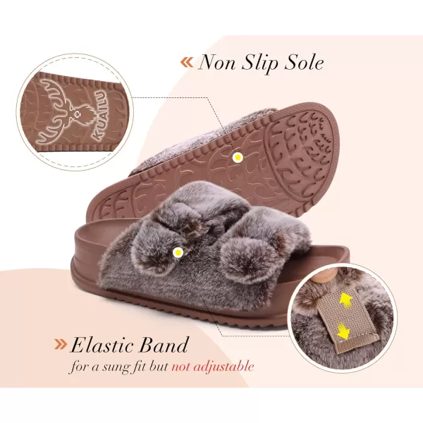 KuaiLu Womens Platform Slipper with Arch Support Soft Cushion Faux Fur Sandals Open Toe House Slipper Fluffy Slides Indoor Outdoor,6~12
