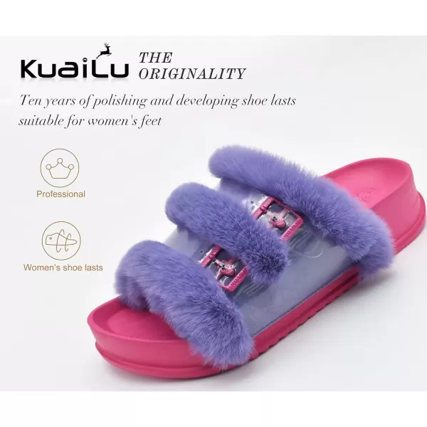 KuaiLu Womens Platform Slipper with Arch Support Soft Cushion Faux Fur Sandals Open Toe House Slipper Fluffy Slides Indoor Outdoor,6~12