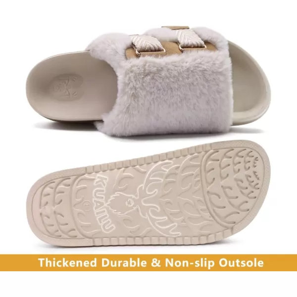 KuaiLu Womens Platform Slipper with Arch Support Soft Cushion Faux Fur Sandals Open Toe House Slipper Fluffy Slides Indoor Outdoor,6~12)
