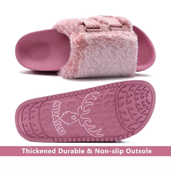 KuaiLu Womens Platform Slipper with Arch Support Soft Cushion Faux Fur Sandals Open Toe House Slipper Fluffy Slides Indoor Outdoor,6~12)