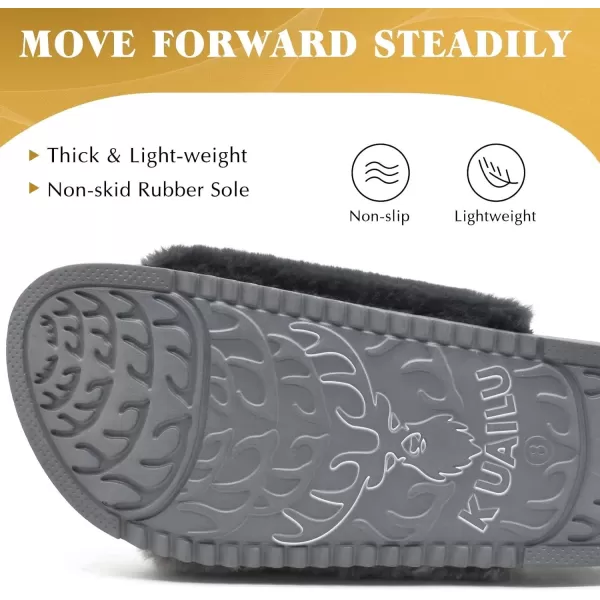 KuaiLu Womens Platform Slipper with Arch Support Soft Cushion Faux Fur Sandals Open Toe House Slipper Fluffy Slides Indoor Outdoor,6~12