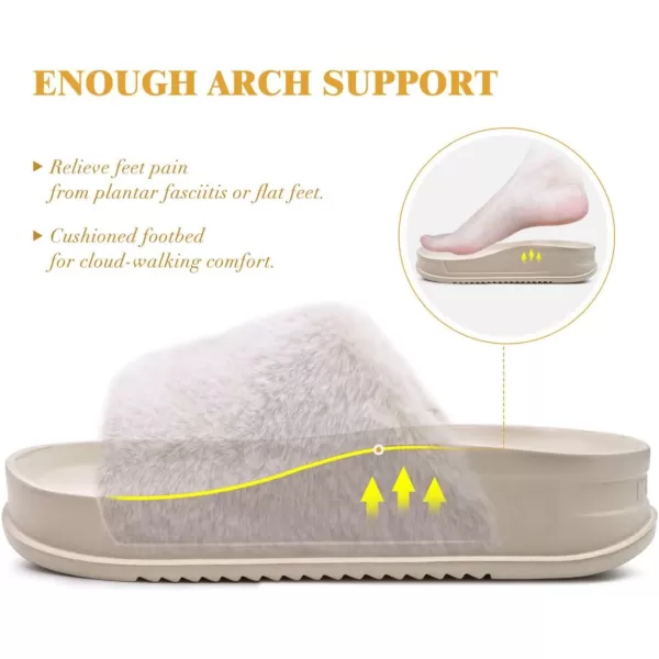 KuaiLu Womens Platform Slipper with Arch Support Soft Cushion Faux Fur Sandals Open Toe House Slipper Fluffy Slides Indoor Outdoor,6~12)
