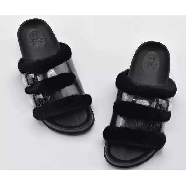 KuaiLu Womens Platform Slipper with Arch Support Soft Cushion Faux Fur Sandals Open Toe House Slipper Fluffy Slides Indoor Outdoor,6~12