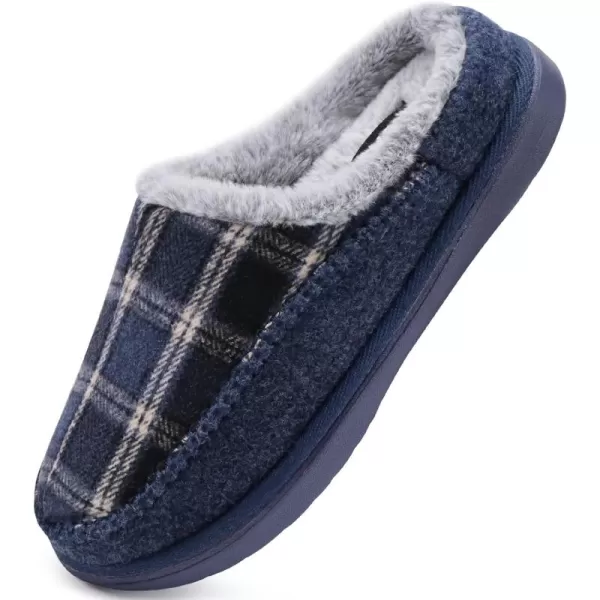 KuaiLu Mens Clog Slippers with Comfy Memory Foam Slippers Warm Faux Fur Slip on Houes Shoes Indoor Rubber Sole)