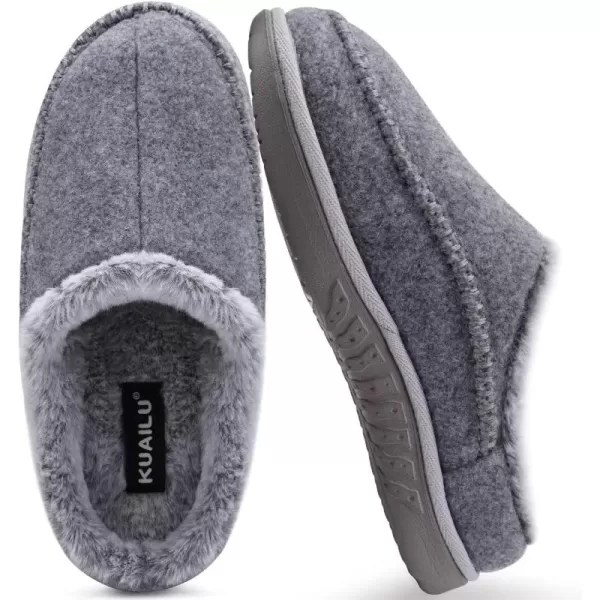 KuaiLu Mens Clog Slippers with Comfy Memory Foam Slippers Warm Faux Fur Slip on Houes Shoes Indoor Rubber Sole)