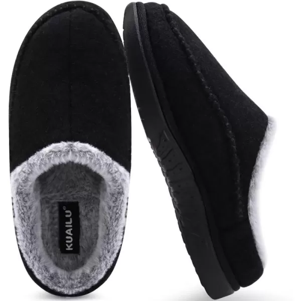 KuaiLu Mens Clog Slippers with Comfy Memory Foam Slippers Warm Faux Fur Slip on Houes Shoes Indoor Rubber Sole)