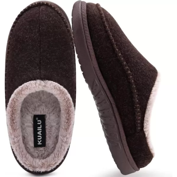 KuaiLu Mens Clog Slippers with Comfy Memory Foam Slippers Warm Faux Fur Slip on Houes Shoes Indoor Rubber Sole)
