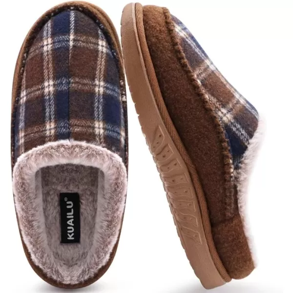 KuaiLu Mens Clog Slippers with Comfy Memory Foam Slippers Warm Faux Fur Slip on Houes Shoes Indoor Rubber Sole)