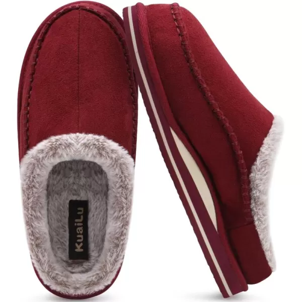 KuaiLu Mens Memory Foam Clog Slippers Comfy Handmade Stitch Microsuede Slip-on House Shoes With Arch Support Warm Faux Fur Lined Rubber Sole Indoor Outdoor