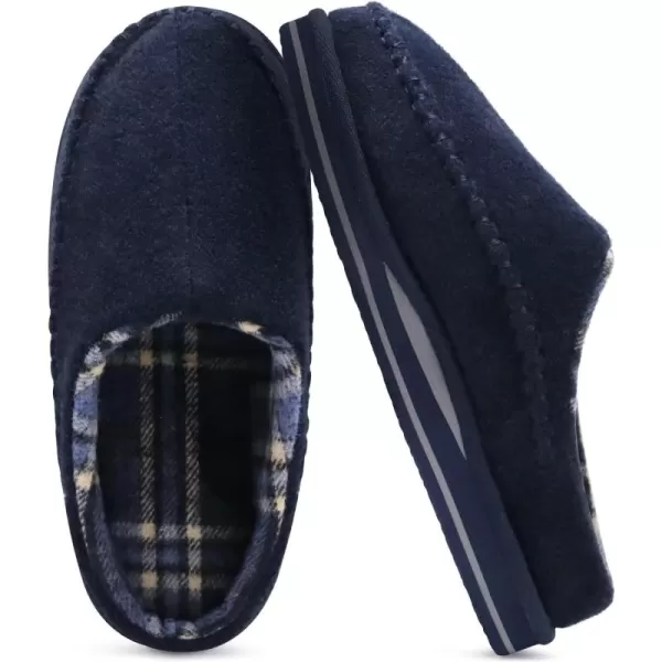 KuaiLu Mens Memory Foam Clog Slippers Comfy Handmade Stitch Microsuede Slip-on House Shoes With Arch Support Warm Faux Fur Lined Rubber Sole Indoor Outdoor