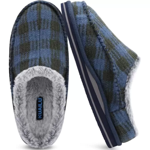 KuaiLu Mens Memory Foam Clog Slippers Comfy Handmade Stitch Microsuede Slip-on House Shoes With Arch Support Warm Faux Fur Lined Rubber Sole Indoor Outdoor