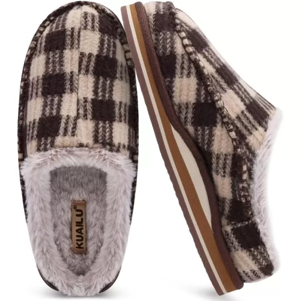 KuaiLu Mens Memory Foam Clog Slippers Comfy Handmade Stitch Microsuede Slip-on House Shoes With Arch Support Warm Faux Fur Lined Rubber Sole Indoor Outdoor
