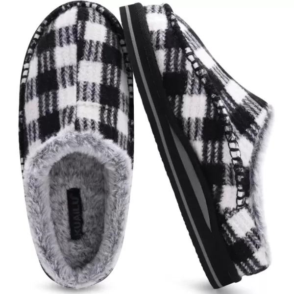 KuaiLu Mens Memory Foam Clog Slippers Comfy Handmade Stitch Microsuede Slip-on House Shoes With Arch Support Warm Faux Fur Lined Rubber Sole Indoor Outdoor