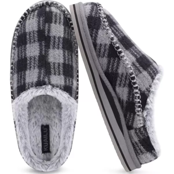 KuaiLu Mens Memory Foam Clog Slippers Comfy Handmade Stitch Microsuede Slip-on House Shoes With Arch Support Warm Faux Fur Lined Rubber Sole Indoor Outdoor
