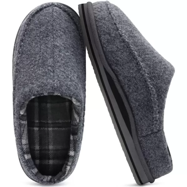 KuaiLu Mens Memory Foam Clog Slippers Comfy Handmade Stitch Microsuede Slip-on House Shoes With Arch Support Warm Faux Fur Lined Rubber Sole Indoor Outdoor