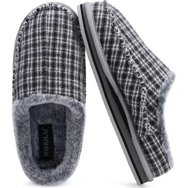 KuaiLu Mens Memory Foam Clog Slippers Comfy Handmade Stitch Microsuede Slip-on House Shoes With Arch Support Warm Faux Fur Lined Rubber Sole Indoor Outdoor