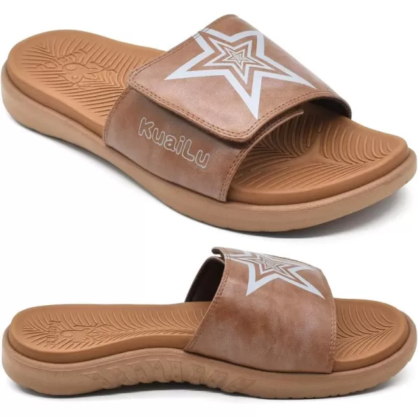 KuaiLu Mens Slides Soft Cushion Sport Sandals with Plantar Fasciitis Arch Support Adjustable Open Toe Summer Slippers Slip on Indoor Outdoor Size 7-15