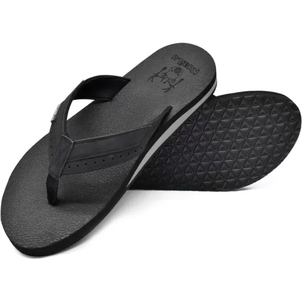 KuaiLu Men's Yoga Mat Leather Flip Flops Thong Sandals with Arch Support