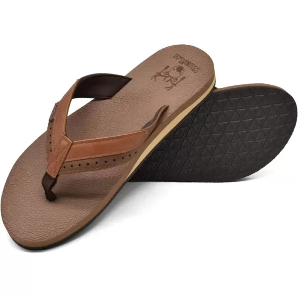 KuaiLu Men's Yoga Mat Leather Flip Flops Thong Sandals with Arch Support