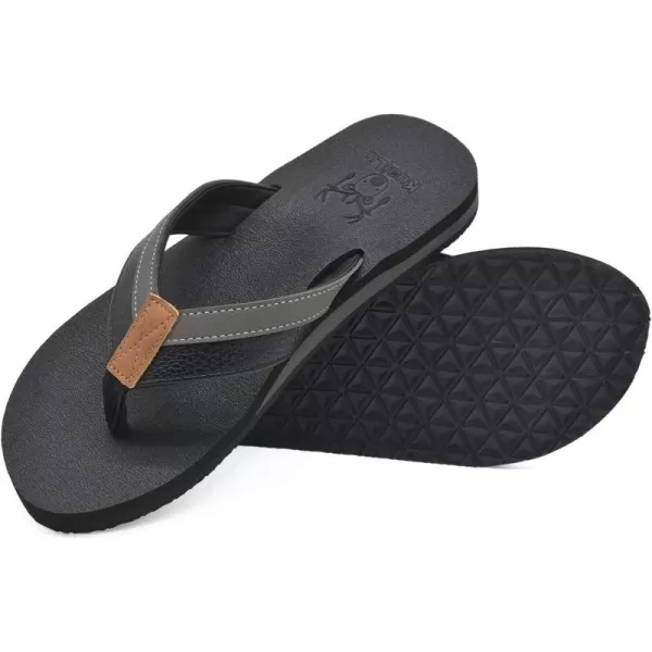 KuaiLu Men's Yoga Mat Leather Flip Flops Thong Sandals with Arch Support