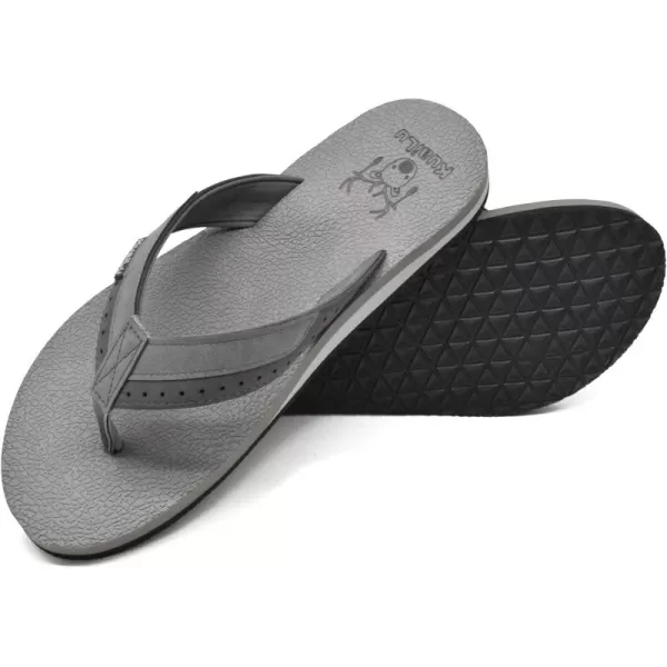 KuaiLu Men's Yoga Mat Leather Flip Flops Thong Sandals with Arch Support